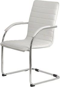Scaun pentru așteptare alb OFF 835 din piele ecologică și cadru metalic cromat cu brațe