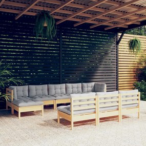3097114 vidaXL Set mobilier de grădină cu perne gri 10 piese lemn masiv de pin