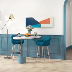 HOMCOM Taburete de Bar Design scandinav - Set de 2 Taburete de Bar Grand Confort cu Suport pentru Picioare și Cotiere - Lemn masiv Lână albastră | Aosom Romania