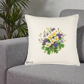 Perna Decorativa Viorele Iris Violet si Trifoi, 40x40 cm, Crem Reliefat, Husa Detasabila, Perna Inclusa, BEKZ®
