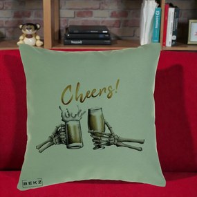 Perna Decorativa Halloween Cheers Schelete cu Bere, 40x40 cm, Verde, Husa Detasabila, Perna Inclusa, BEKZ®