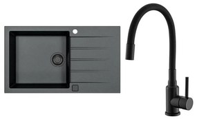 ALVEUS SETA23232 - Chiuvetă de bucătărie CADIT+baterie pentru chiuvetă MINTAS 34cm granit/negru