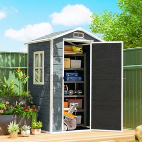 Outsunny Adăpost de grădină din plastic 1,28 x 1,04 m cu podea, uşă încuiabilă, fereastră şi ventilaţie, gri patinat | Aosom Romania