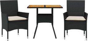 vidaXL Set mobilier grădină perne 3 piese negru poliratan/lemn acacia