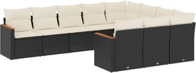 vidaXL Set canapele de grădină cu perne, 10 piese, negru, poliratan