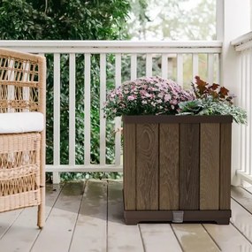 Cutie decorativă pătrată pentru flori din plastic, 61 L, nuc