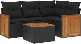 vidaXL Set mobilier de grădină cu perne, 5 piese, negru, poliratan