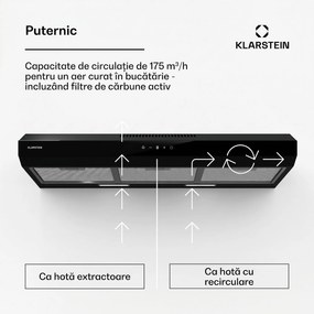 Klarstein Contempo Neo, hotă, sub dulap, recirculare, 192 m³/h, SenseControl, control tactil integrat, oțel inoxidabil / sticlă acrilică