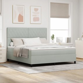 vidaXL Pat box spring cu saltea, gri deschis, super king, catifea