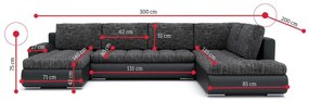 Supermobel Canapea extensibilă în formă de TALHA II, 300x75x200, jasmine 96/soft 17, dreapta