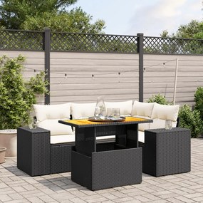 3272617 vidaXL Set mobilier de grădină cu perne, 5 piese, negru, poliratan