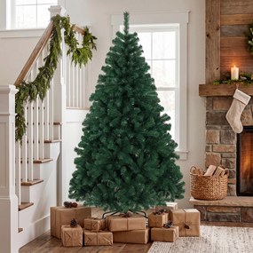 HOMCOM Brad Artificial de Crăciun 180 cm cu 700 Ramuri Ignifuge, Bază din Oțel,100x100x180 cm, Verde | Aosom Romania