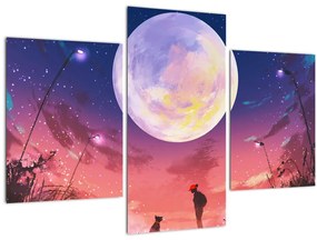 Tablou - Femeie și câine pe lună plină (90x60 cm)