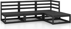 vidaXL Set mobilier de grădină, 4 piese, negru, lemn masiv de pin
