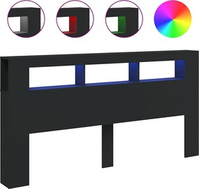 vidaXL Tăblie de pat cu LED, negru, 200x18,5x103,5 cm, lemn prelucrat