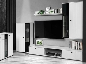 Mobilă pentru sufragerie Tucson 172Alb, Părți separate, Cu comodă tv, Cu componente suplimentare, Sticlă călită, MDF, PAL laminat, 236x41cm, 71 kg