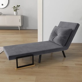 HOMCOM Canapea Extensibilă cu Spătar Reglabil pe 5 Nivele, Canapea Pat Individuală Pliabilă cu Perne, 63x73x81 cm, Gri | Aosom Romania