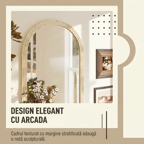 HOMCOM Oglindă de Perete în Formă de Arc cu Margine Canelată 60x2x90 cm Bej | Aosom Romania