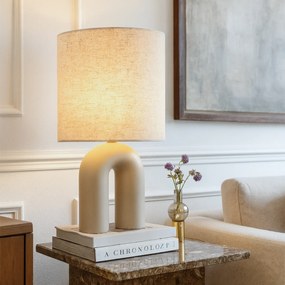 Lampa de masă de design bej cu abajur din in bej - Lotti