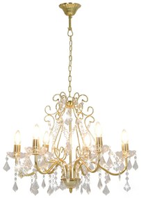 Candelabru cu margele de cristal, auriu, rotund, 6 x E14