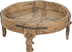 Măsuță de cafea rotundă din lemn masiv sculptat manual, natur, cu blat tip tavă, finisaj natural, 26 x 65 cm, „Bravura” – Ethnic Collections
