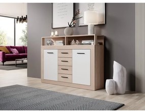 Comodă RUNA, stejar Sonoma/alb