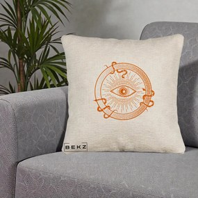 Perna Personalizata Ochiul Providentei Mistic Orange, 40x40 cm, Bej Canapea, Husa Detasabila, Perna Inclusa, BEKZ®