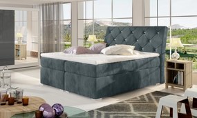 Pat tapitat, boxspring, cu spatiu pentru depozitare, 160X200 cm, Balvin 2, Eltap (Culoare: Gri inchis piele)