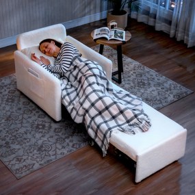 HOMCOM Fotoliu convertibil 1 loc, fotoliu-pat cu depozitare ascunsă, șezut larg și căptușit, 72 x 85,5 x 91 cm, crem | Aosom Romania