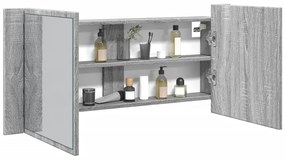 vidaXL Dulap de baie cu oglindă și LED, gri sonoma, 100x12x45 cm