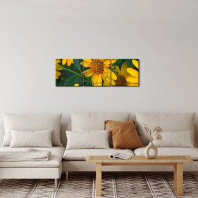 Tablou cu flori galbene (cu ceas) (90x30 cm)