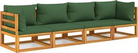 vidaXL Set mobilier de grădină cu perne verzi, 4 piese, lemn masiv