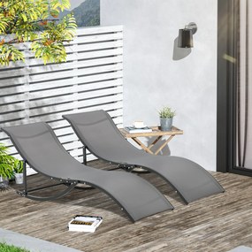 Outsunny Set 2 Sezlonguri Pliabile pentru Plajă sau Grădină, din Aluminiu și Textilen, Gri Închis, 61x165x63cm, Confortabile | Aosom Romania