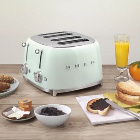 Prăjitor de pâine SMEG 50's Style TSF03PGEU, 2000 W, 4 felii, 6 niveluri, Tava pentru firimituri, Cablu integrat, Oțel inoxidabil, Verde