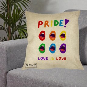 Perna Personalizata Pride Love is Love Curcubeu, 40x40 cm, Crem, Husa Detasabila, Perna Inclusa, BEKZ®