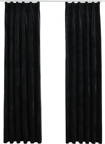 vidaXL Draperii opace cu cârlige, 2 buc., negru, 140x245 cm, catifea