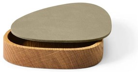 Cutie de depozitare verde-în culoare naturală din lemn și din piele ecologică cu capac, decorativă 14x12,5x3,5 cm Curve Nupo – LIND DNA
