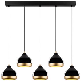 Lustră suspendată pe cablu YILDO, 5xE27/40W/230V, negru/auriu