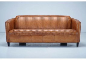 Canapea 2 locuri din piele naturală, cognac, aspect vintage, Pilot, 175 x 86 x 68 cm