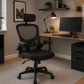 Scaun ergonomic din mesh cu brate rabatabile OFF 635 negru