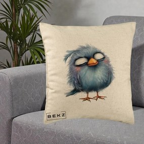 Perna Decorativa Pui Pufos Albastru Adormit, 40x40 cm, Bej, Husa Detasabila, Perna Inclusa, BEKZ®