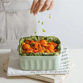 Cutie alimentara ceramica Buydeem CT1006-CG, 810 ml, 17x20.5 cm, Pana la 230°C, Compatibila cuptor si cuptor cu microunde, Verde