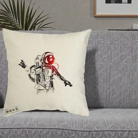 Perna Decorativa Astronaut Rock Sketching, 40x40 cm, Ecru, Husa Detasabila, Perna Inclusa, BEKZ®