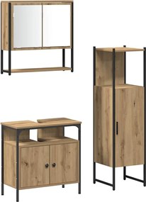 vidaXL Set de mobilier pentru baie cu raft 3 pcs Maro Lemn compozit