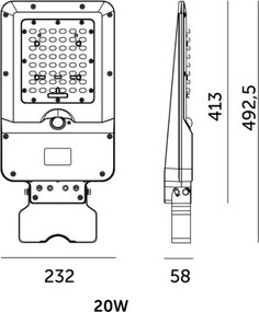 Lampă stradală LED Sol STREET cu senzor, 20W/7,4V, 3000/4000/6000K, IP65, 5400 mAh