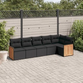 3260067 vidaXL Set mobilier de grădină cu perne, 6 piese, negru, poliratan