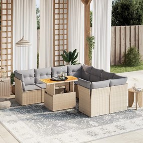 vidaXL Set canapele de grădină, 9 piese, cu perne, bej, poliratan
