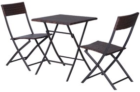 Outsunny Set Mobilier pentru Balcon din Rattan PE, Include Masă de Cafea și 2 Scaune Pliabile, 60x60x72cm, Maro | Aosom Romania