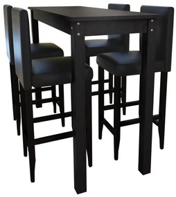 Masă de bar cu 4 scaune de bar, negru