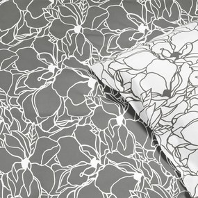 Goldea lenjerie de pat din 100% bumbac - flori albe și gri închis 140 x 220 și 50 x 70 cm